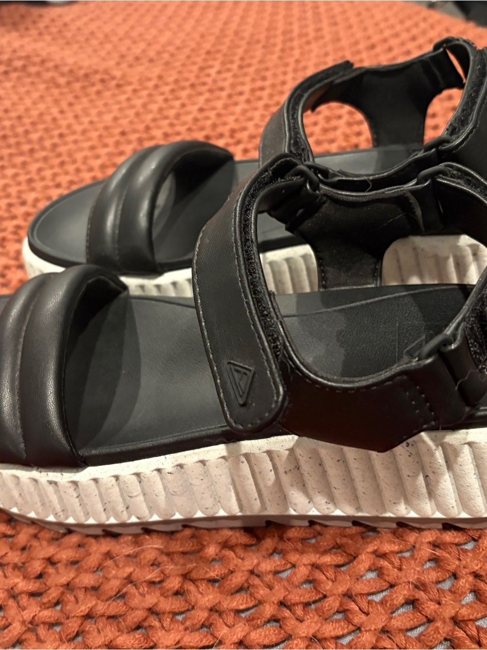Reef Black Strap Platform Sandals with White Ribbed Sole